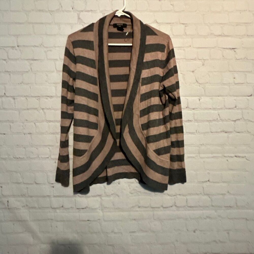 Verve Women’s Striped Open Front Cardigan – Size Medium 🤎🖤